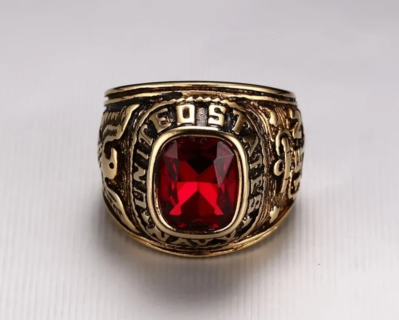 red ring Sizzz Превосходное качество Винтаж Армии кольца с камнями циркона из нержавеющей стали орел узор кольцо для мужчин свадебные альянсов - Цвет основного камня: red ring