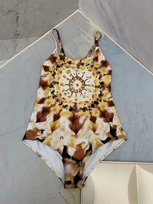 Yellow Женский купальник с открытой спиной Svoryxiu, белый сплошной эластичный купальник с принтом в стиле ретро на лето - Color: Yellow
