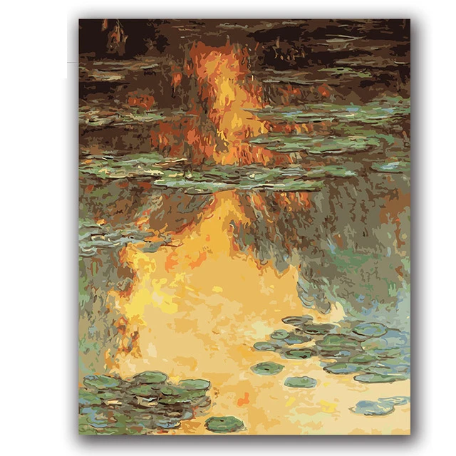 

Water lily in the sunset monet famous painting by numbers with package on canvas draw coloring pictures hoom deco