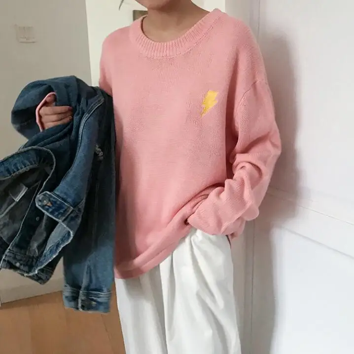 Розовый Женские повседневные свитера, японский Kawaii Ulzzang Cloud Sun, мультяшный пуловер, Женская Корейская одежда Harajuku для женщин - Цвет: Розовый
