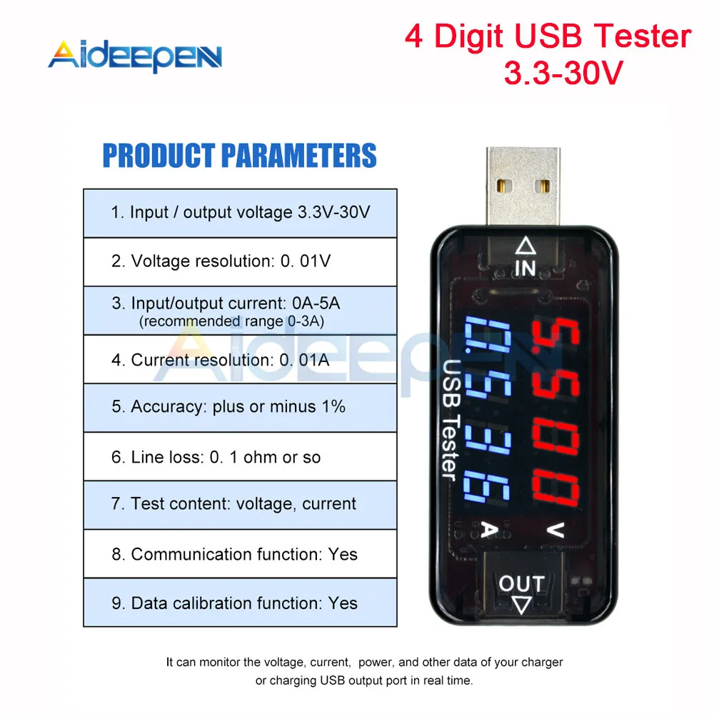 3/4 цифр USB зарядное устройство Доктор цифровой зарядки батареи Вольтметр Амперметр измеритель тока USB детектор умная функция - Цвет: 4 Digit USB Tester
