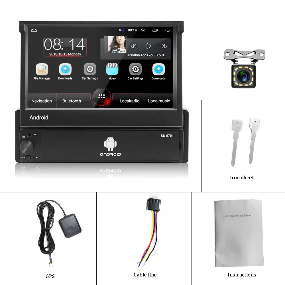With 12 LED Camera Podofo 1din Android Автомагнитола 1 Din 7 ''сенсорный экран автомобильный мультимедийный плеер GPS навигация Wifi авто MP5 Bluetooth USB - Цвет: With 12 LED Camera