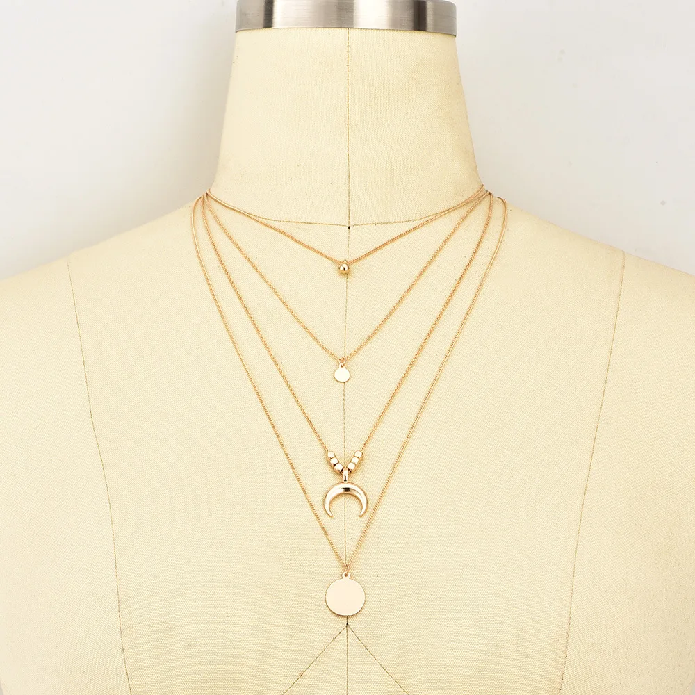 2020 новые женские многослойные Кулон Ожерелья в форме рожка длинный полумесяц