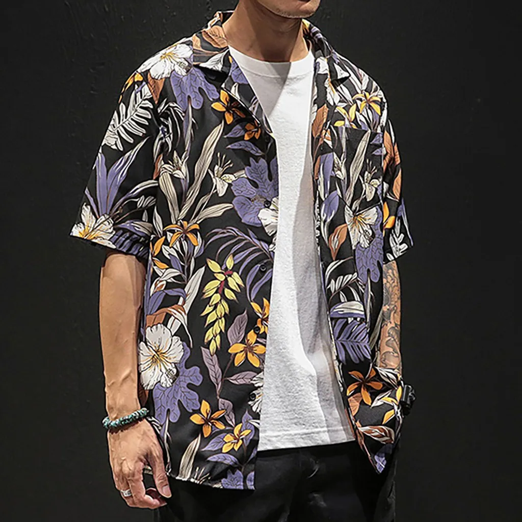 Мужские повседневные рубашки с коротким рукавом свободного размера плюс Летние