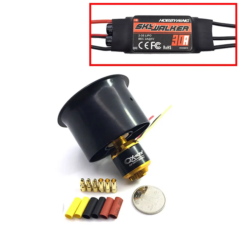 QX MOTOR бесщеточный двигатель 55 мм 6 лезвий EDF Ducted Fan с QF2611 3500KV и 30A Esc для RC Drone