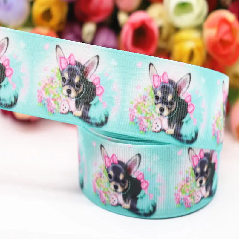 1 &quot25 мм 5 метров/lot Grosgrain ленты DIY Hairbows с принтом собаки ручной работы 100% полиэстер