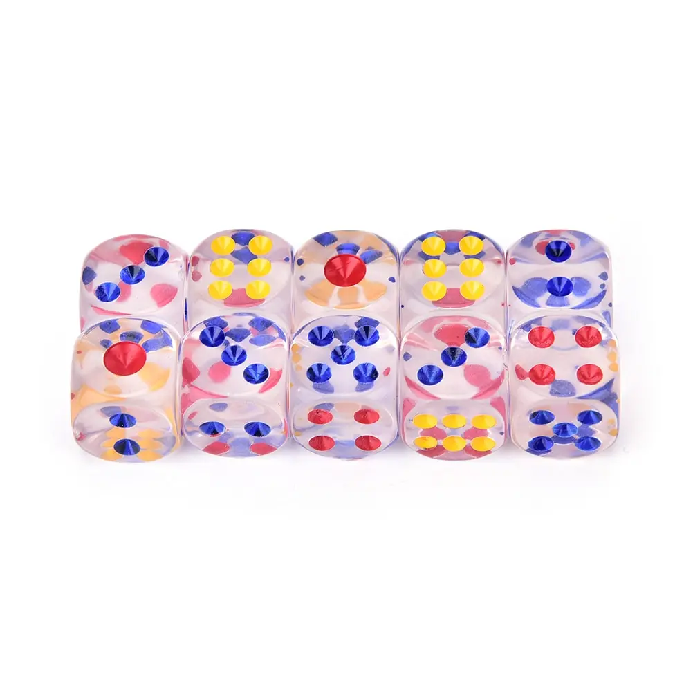 

10Pcs/set 5 Colors 14mm Clear Drinking Dice Acrylic Transparent Round Corner Dice Portable Table Playing Games
