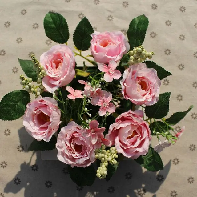 pink with frame 5 вилок/шт украшения свадебные декоративные цветы поддельные пластиковые искусственные растения букет композиция домашние вечерние украшения для сада - Цвет: pink with frame