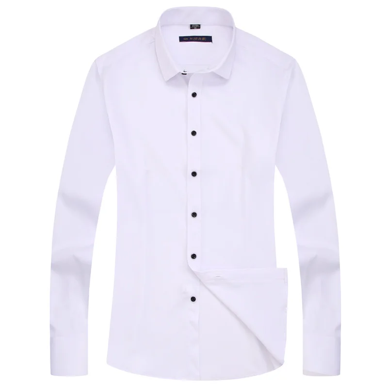 Рубашка мужская деловая однотонная Классическая эластичная с длинным рукавом