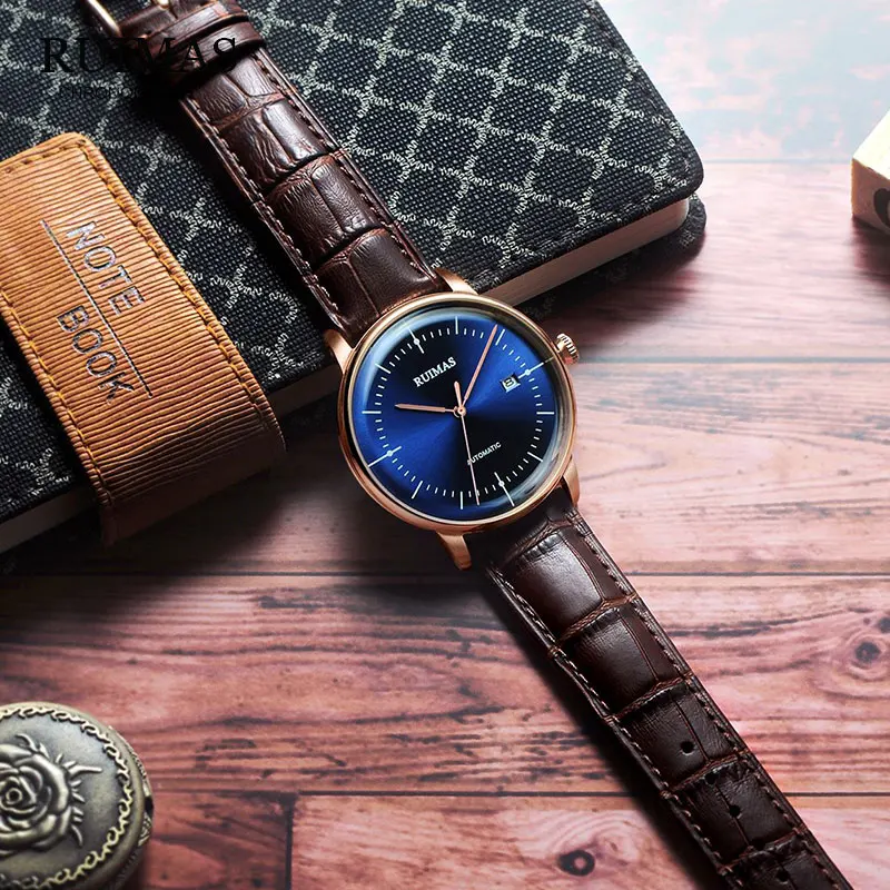 2019 new Ultra-thin simple classic men mechanical watches business waterproof watch luxury brand genuine leather automatic | Наручные