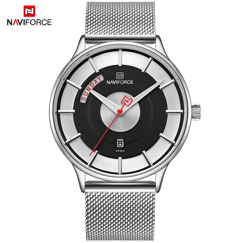 NAVIFORCE мужские синие часы модные деловые наручные часы водонепроницаемые спортивные кварцевые Стальные часы с ремешком-сеткой часы Relogio Masculino - Цвет: SB