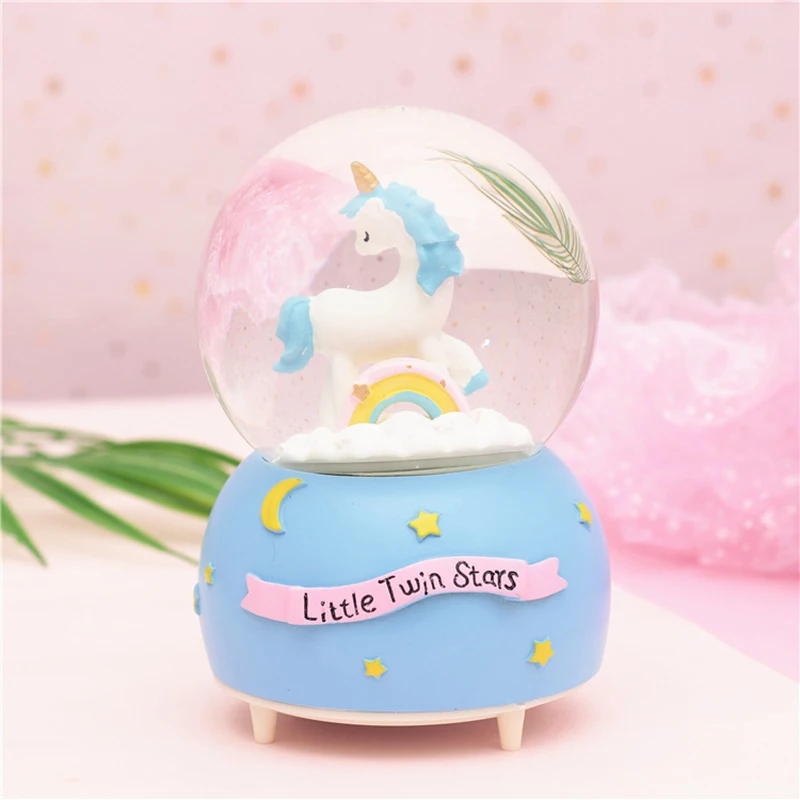 Cute Pink Unicorn Crystal Ball Music Box Gifts For The New Year Christmas Birthday Creative Crafts Home Desktop Decoration | Дом и сад