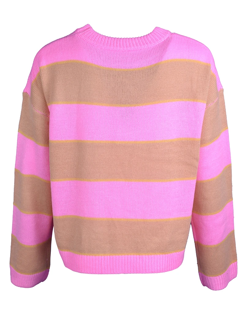 

Pink Striped Sweaters Women Winter 2019 Jumpers Knitted Clothes Fashion Striped Loose Pullover Female Fashion Outwear Sweater