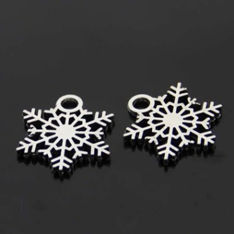 

RONGQING 50pcs/lot Antique Silver Snowflake Charms Romantic Hollow Snowflake Pendant for Handmade Jewelry DIY 25x27mm