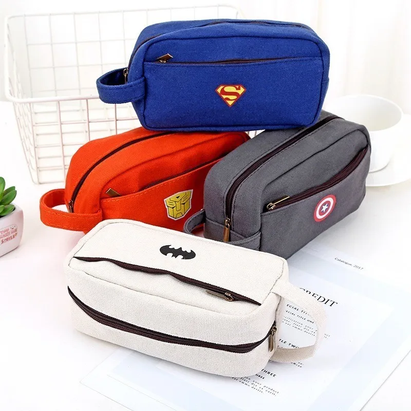 Cartoon Superhero Big Canvas Pencil Case For Boys Cute Large Pencil Box Pen Case School Supplies Stationery