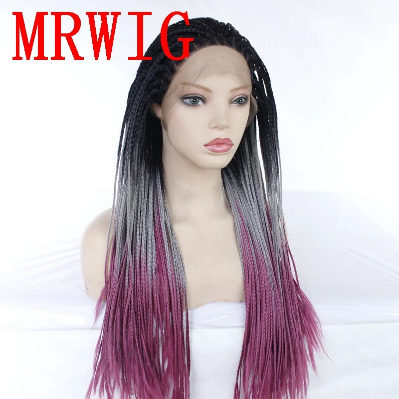 Парик MRWIG Ombre серый/фиолетовый 26 дюймов свободная часть плетеная коробка косички