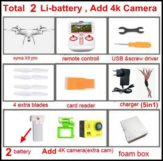 SYMA X8Pro 4K 2b 3-1 SYMA X8PRO X8 Pro gps Дрон wifi FPV с 720 P HD камерой или в режиме реального времени H9R 4 K камера Дрон высота удержания x8 pro RC Квадрокоптер RTF - Цвет: SYMA X8Pro 4K 2b 3-1