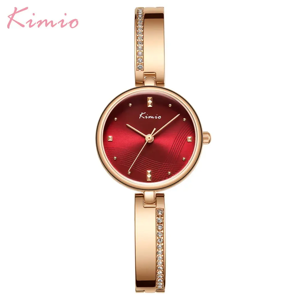 Red KIMIO, новинка, женские часы, роскошные, стразы, розовое золото, женские часы из нержавеющей стали, женские часы-браслет, кварцевые, женские часы - Цвет: Red