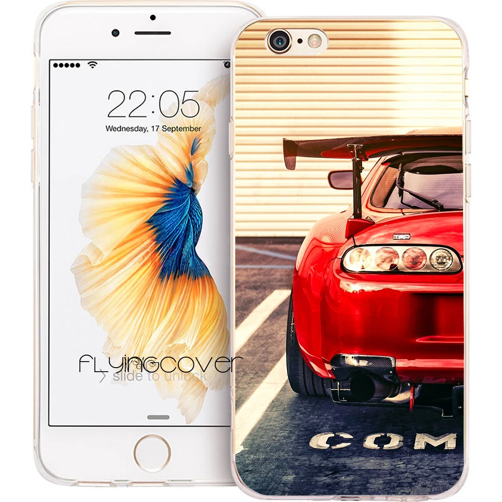 Coque Transparent Clear Soft TPU Phone Cases for iphone 7 7Plus iPhone 5S 5 SE 6 6S Plus 4S 4 Case Red Car Tuned Supra Cover |