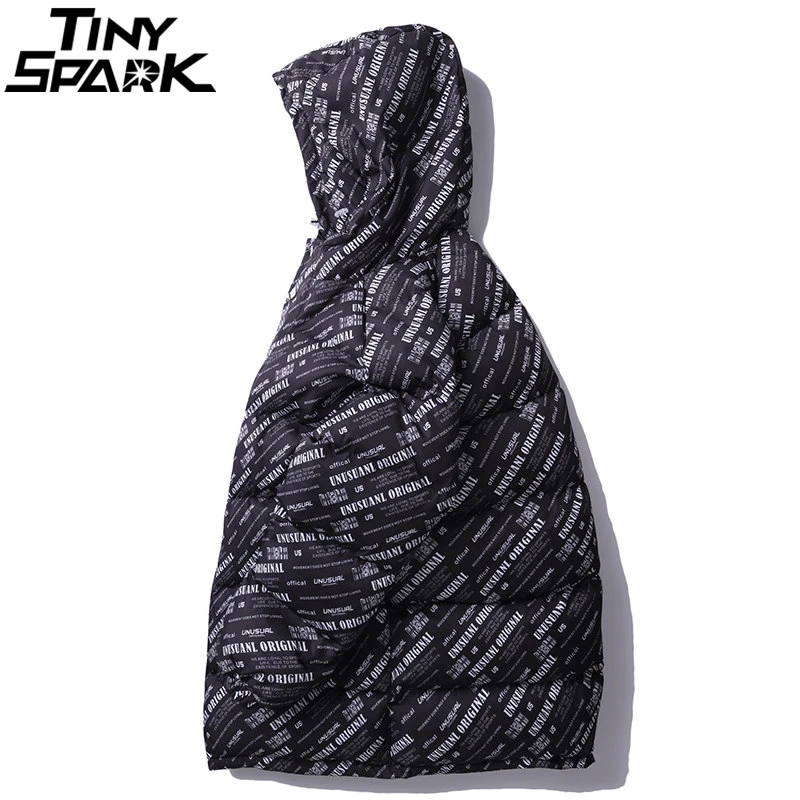 Для мужчин длинные парки с капюшоном куртки зимние письмо хип-хоп Уличная