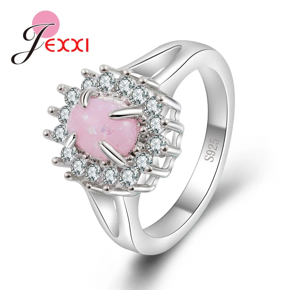 

Fashion Pink Round Opal/ Princess Feeling Rings For Lovely Women 925 Sterling Silver Crystal Statement Gifts Top Quality