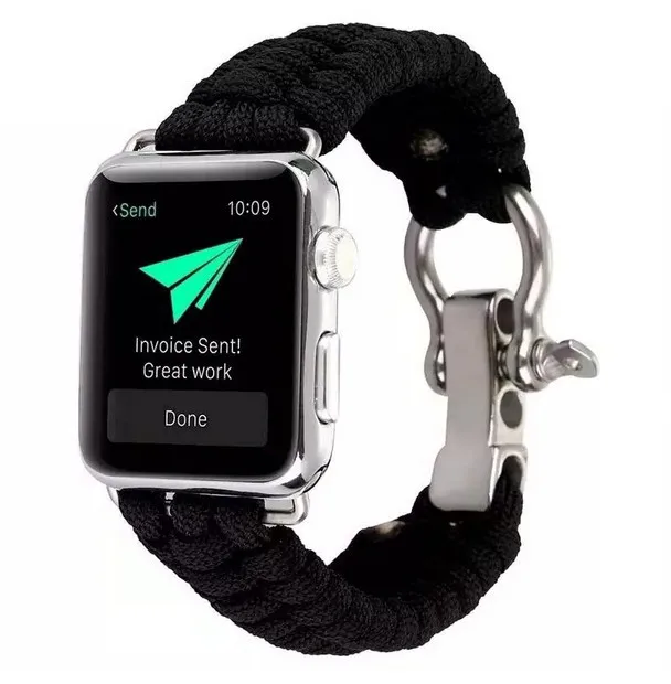 Для Apple Watch, версии паракордиальный выживающий браслет 38/42/40/44 мм нейлоновая веревка выживание, браслет, ремешок для наручных часов для Apple Watch Series 5 4 3 2 - Цвет ремешка: black
