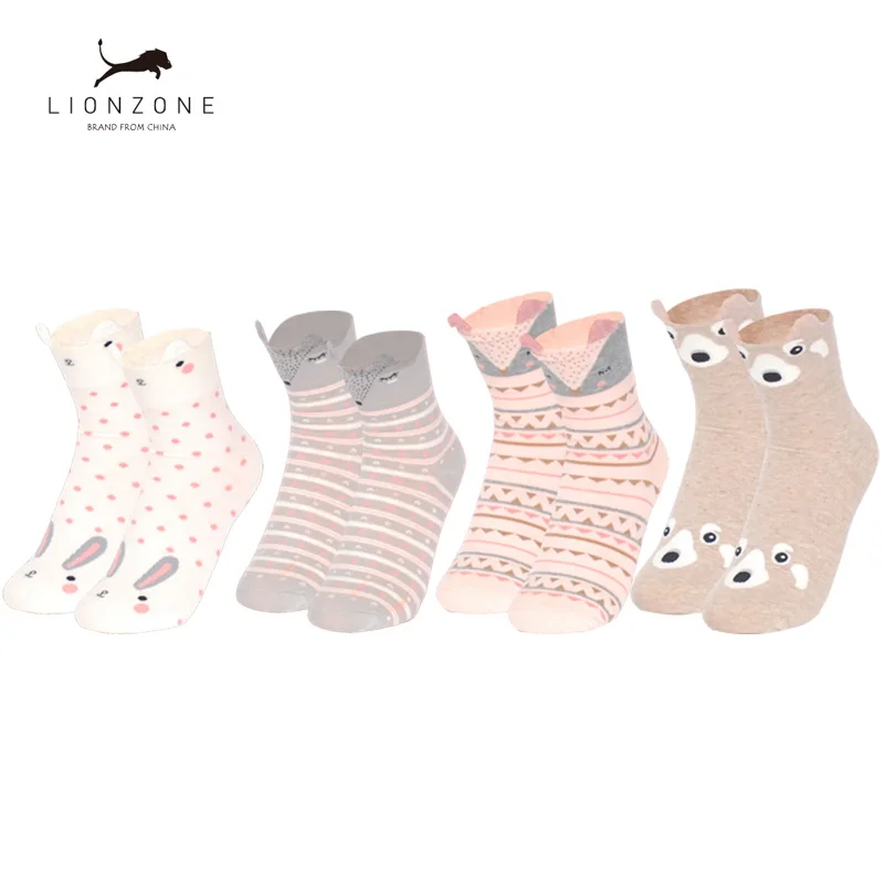 Kawaii/женские носки до лодыжки с объемным животным, милые японские женские хлопковые носки с рисунком панды, медведя, лисы, Ди, жирафа, 4 пар/лот - Цвет: kt-zh2