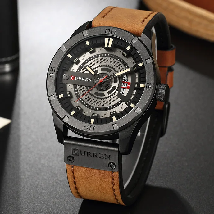 Black khaki CURREN 8301 Роскошные Брендовые мужские военные спортивные часы Мужские Аналоговые кварцевые часы с датой мужские повседневные кожаные Наручные часы Прямая поставка - Цвет: Black khaki