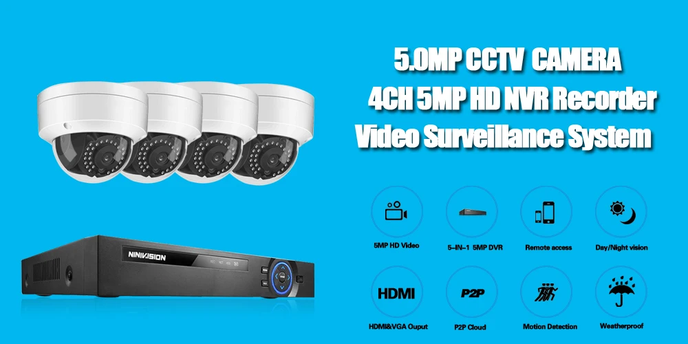 H.265 4CH 5MP 8CH 4.0MP POE NVR комплект системы видеонаблюдения 5MP ИК Купол Открытый POE IP камера P2P видео набор для наблюдения 2 ТБ HDD