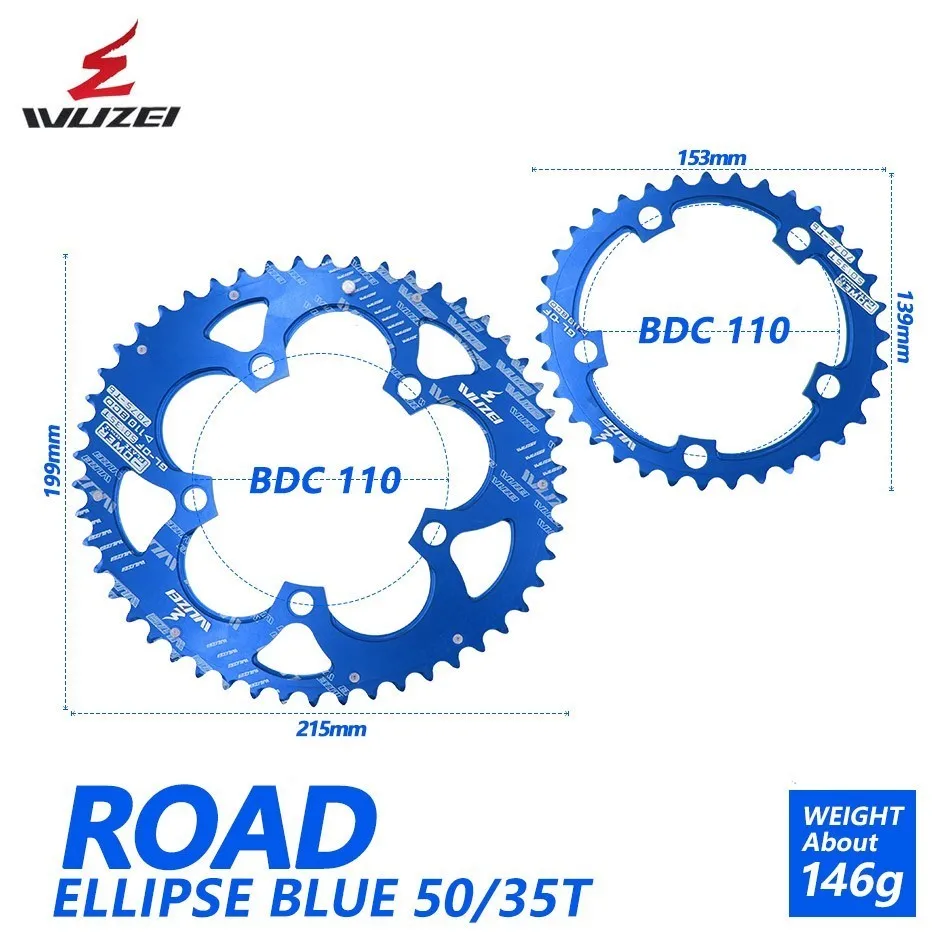 Wuzei Road Bicylcle 110BCD 35/50T Овальный Звездочка комплект велосипед 7075-T6 сплав Сверхлегкий эллипс восхождение Мощность передняя Звездочка пластина - Цвет: BLUE 50 35T ROAD   2