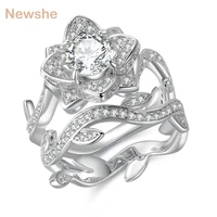 newshe 2 3 carats 925 sterling silver wedding ring set flower shape engagement band classic jewelry for women jr4580