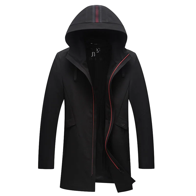 Новый 2019 демисезонный плюс размеры Тренч для мужчин с капюшоном свободный крой
