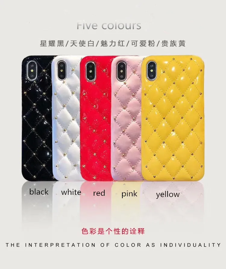 Заклепки + PC кожа чистый цвет ромбовидная решетка мобильного телефона чехол для