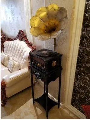 Antique black Твердое деревянное домашнее украшение ретро виниловые пластинки LP плеер DVD/USB/радио/BLUETOOTH/пульт дистанционного управления со встроенным сабвуфером - Цвет: Antique black