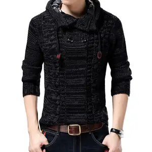 Idopy Мужская осень-зима теплый свитер, куртка Повседневная Свободная куртка с мехом и капюшоном, толстые полусапожки с молнией и Knittwear с капюшоном