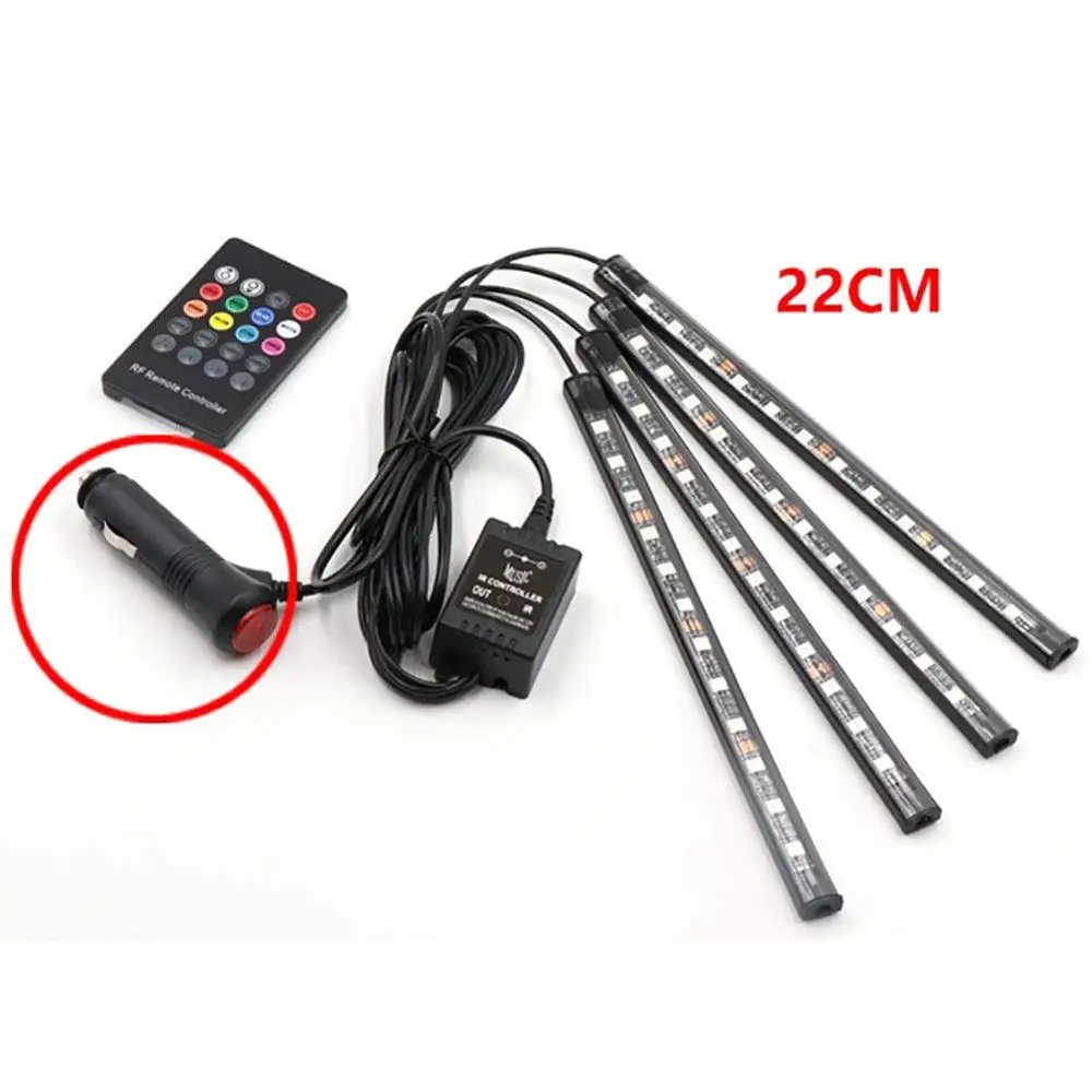 12LED Voice Control 4 шт. 12 В сигаретный светодиодный RGB неоновый автомобильный Стайлинг беспроводной пульт дистанционного голосового управления интерьерный напольный декоративный светильник для ног - Испускаемый цвет: 12LED Voice Control