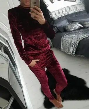 Red Спортивный костюм женский костюмы женские бархатная толстовка с капюшоном топ+ штаны дамы с длинным рукавом наряд Femme спортивные костюм - Цвет: Red