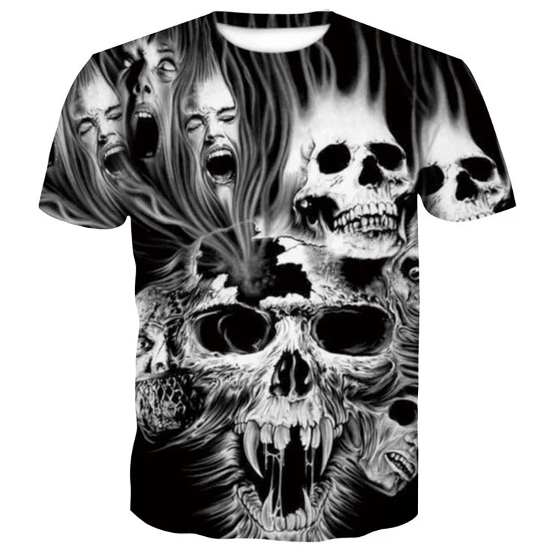 Футболка мужская с 3d черепом тенниска из дышащего материала коротким рукавом и