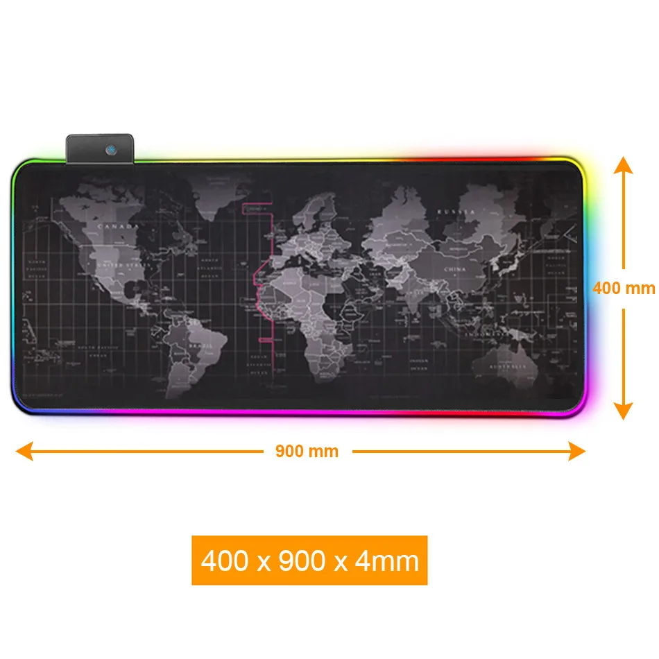 40 x 90 cm World Map Большой RGB Коврик Для Мыши Компьютерный коврик для мыши светодиодный игровой коврик для мыши геймер большой коврик для мыши XL RGB коврик для мыши USB для клавиатуры мыши ПК Настольный коврик - Цвет: 40 x 90 cm World Map