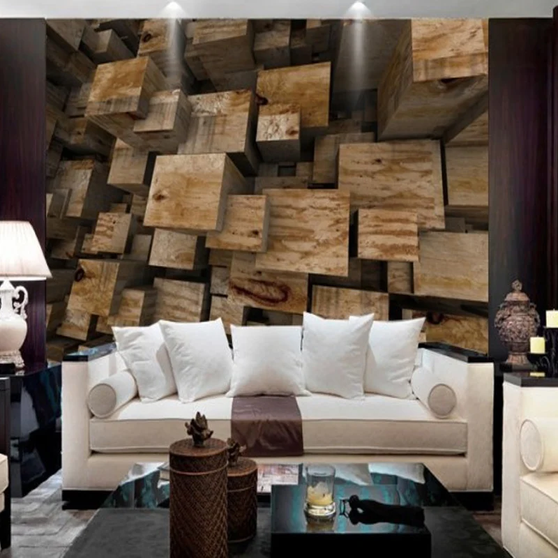 

Bacaz 3D Wood Wallpaper Mural square Grid block wall paper 3D Wall Photo murals for Living Room sofa background 3d Wall murals