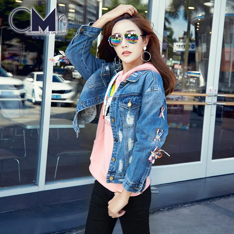 Винтажные джинсовые куртки женские модные рваные топы с длинным рукавом Jaquetas