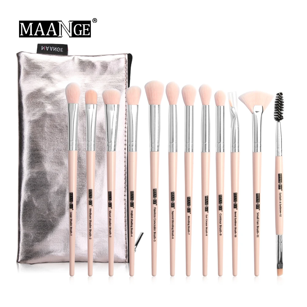 12pcs pink with bag MAANGE Pro 6/12 шт глаз кисти для макияжа набор с Cosmestic сумка розовое золото Макияж Кисти кисть для растушевки теней Кисть для макияжа Набор для макияжа бровей - Handle Color: 12pcs pink with bag