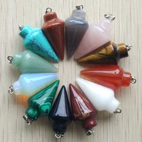 2017 fashion hot selling mixed natural stone pendulum circular cone charms pendants for jewelry making 12pcslot wholesale free