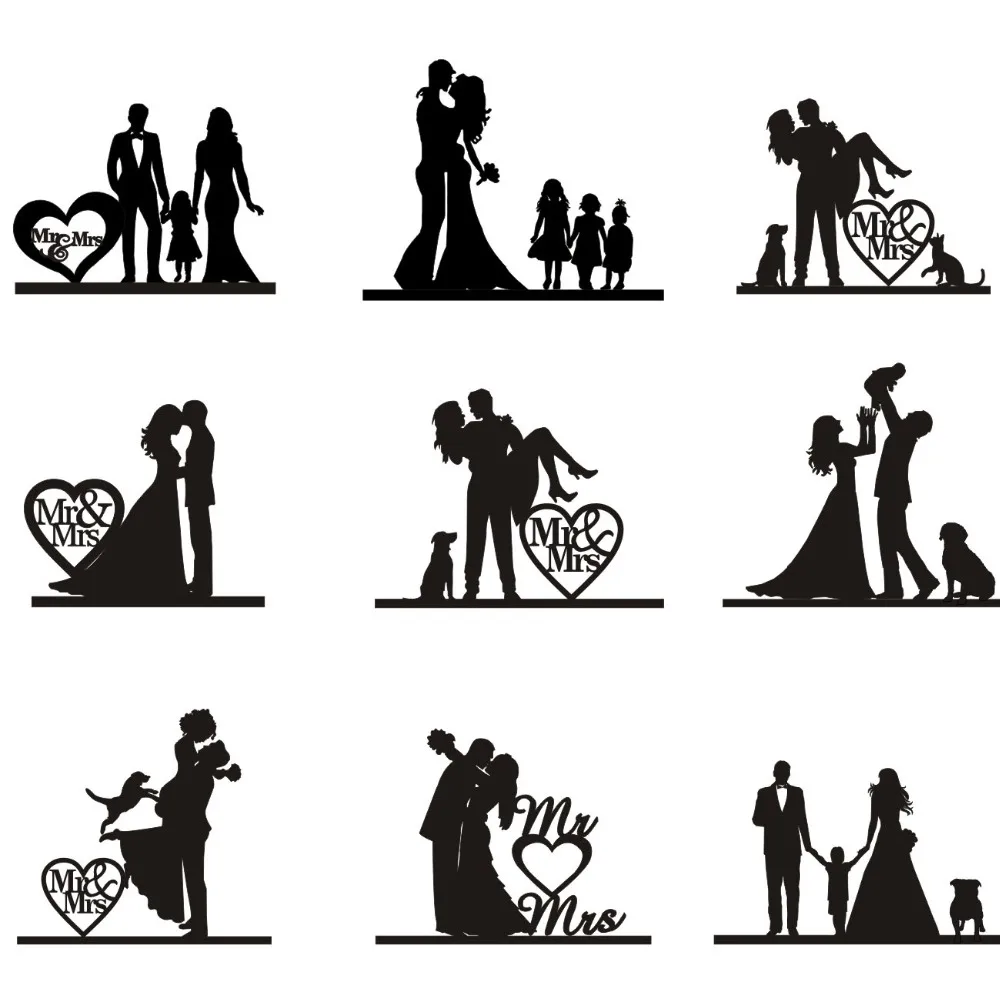 

Family Wedding Cake Topper with Toddler and Little Boy Bride and Groom Silhouette Acrylic Custom Wedding Toppers Party Decor