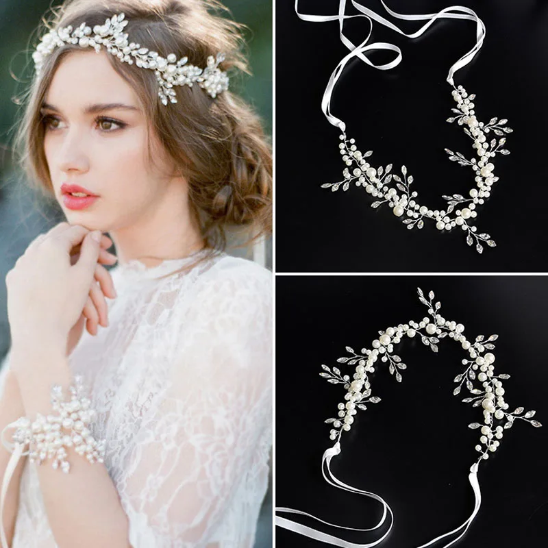 Повязка на голову женская с жемчугом и кристаллами | Украшения аксессуары