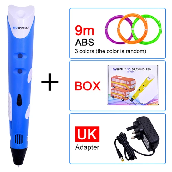Myriwell 3D Ручка DIY Магия 3d принтер печать Ручка с 3 цвета 9 м мм 1,75 мм ABS нити для детей Дизайн Живопись Рисунок - Цвет: Blue UK