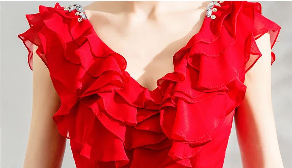 JaneVini Vestidos A Line Mother of Bride Dress V Neck Tiered Ruffles Sequined Crystal Red Chiffon Evening Party Gowns for Women | Свадьбы и