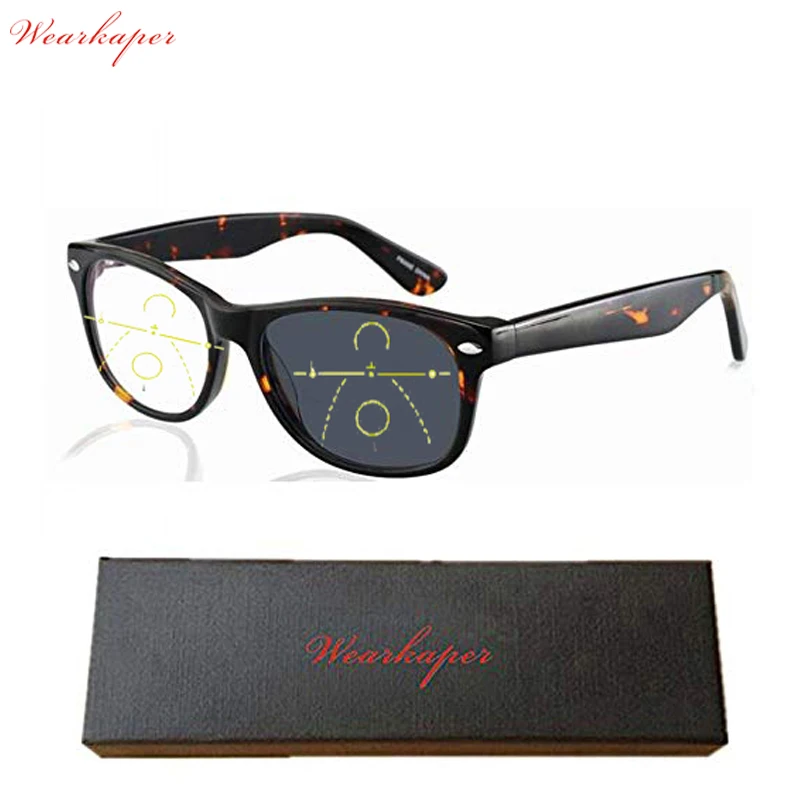 

WEARKAPER Acetate Progressive Multifocal Transition Sunglasses Photochromic Reading Glasses Men Points Reader Near Far sight