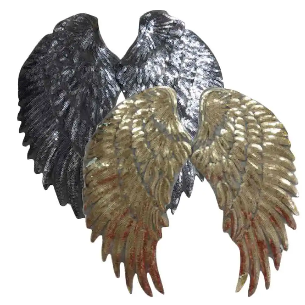 1Pair Clothes Sewing Decoration Patches Applique Motif Angel Wings Sequins Iron-On Embroidered Patch Drop Shipping #0528 | Дом и сад