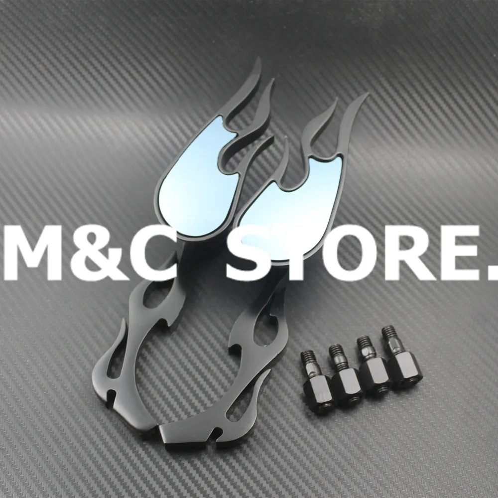 Универсальное черное зеркало для мотоцикла 10 мм пара с пламенем подходит